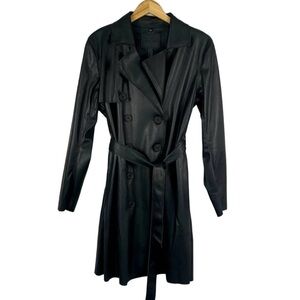 BlankNYC Faux Leather Trench Coat Dark Green Belted Size XL NWT